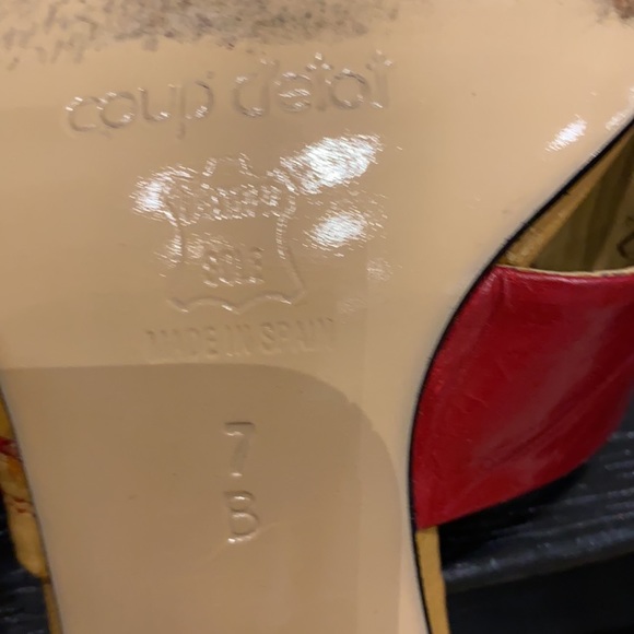 Women’s Coup d’ etat slide mules red & tan leather cross cross. Size 7 - Picture 4 of 5